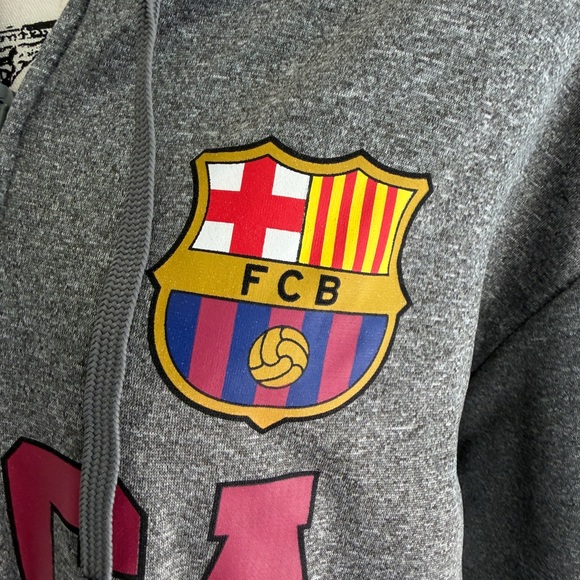 FC Barcelona Gray Marron Hoodie Kangaroo Pocket Sz Xl Fanatic soccer Streetwear - Picture 12 of 13